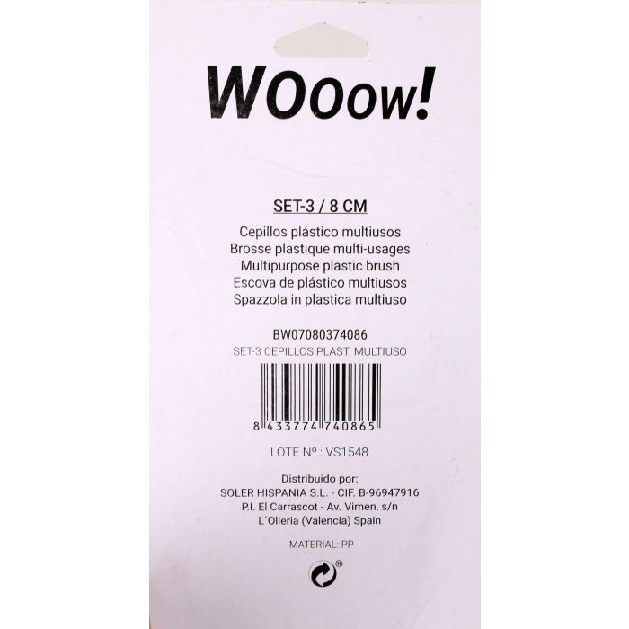 Wooow Set de 3 Cepillos Multiusos de Plástico Privilege, 2.5 cm Ancho, 4.5 cm Alto, 8 cm Largo (36 Unidades) 4