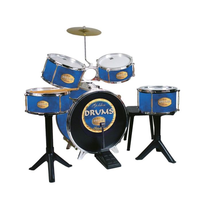 Golden Drums Batería de Percusión Infantil con Banqueta Incluida, Emite Sonidos, Fabricada en Plástico, 75x68x54 cm, Para Niños +4 Años