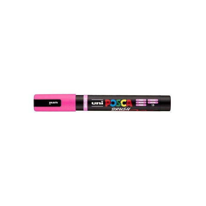 POSCA PC-5BR Marcador Brush Punta M Semiflexible Rosa - Base Agua, Secado Rápido, UV Resistente