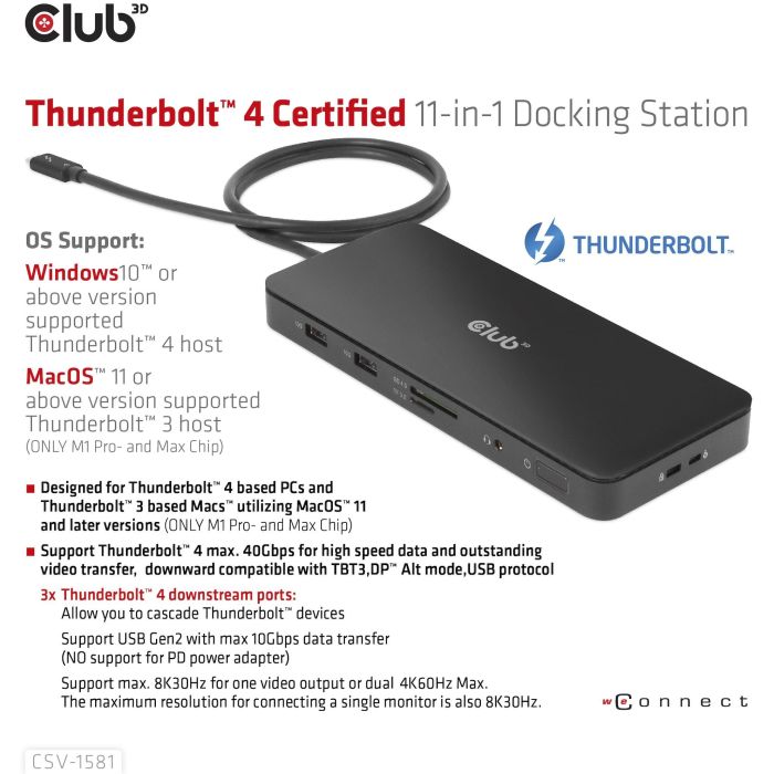 Club3D Docking Station Thunderbolt 4 11-en-1 para 2 Pantallas, USB, Ethernet, Lector SD, 140W Negro 14 Club3D Docking Station Thunderbolt 4 11-en-1 para 2 Pantallas, USB, Ethernet, Lector SD, 140W Negro 14