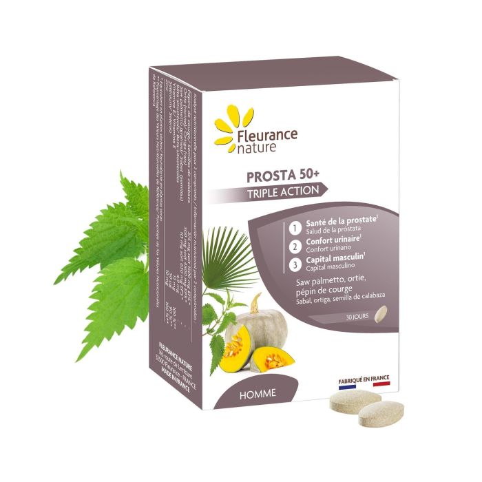 FLEURANCE NATURE Prosta 50+ con Ortiga, Saw Palmetto, Semilla de Calabaza y Zinc - 60 Comprimidos para 30 Días