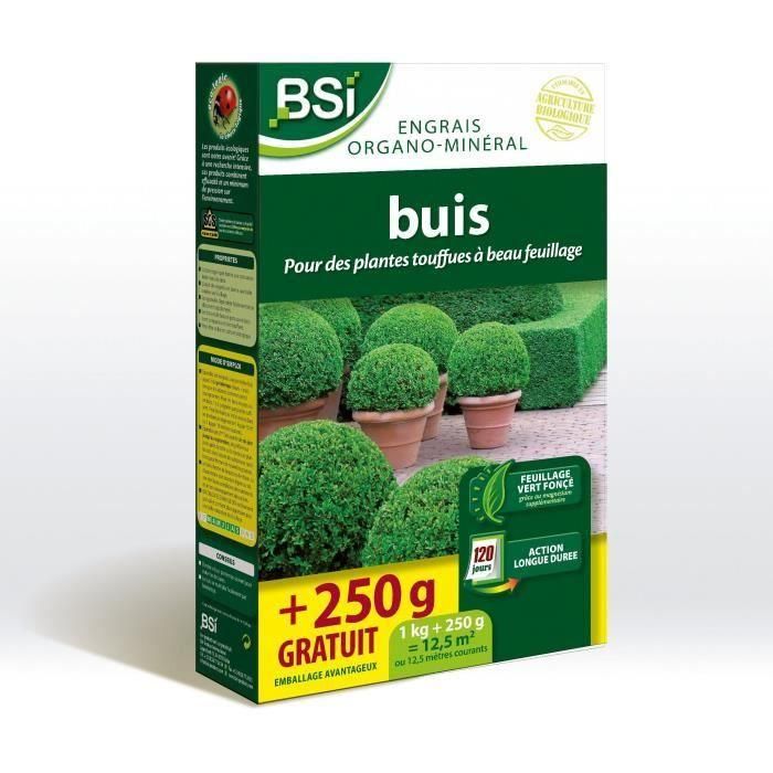 Abono Boj - BSI - Orgánico - Follaje brillante de color verde oscuro - Acción duradera - 1Kg + 250g gratis - Hasta 12,5 m² Abono Boj - BSI - Orgánico - Follaje brillante de color verde oscuro - Acción duradera - 1Kg + 250g gratis - Hasta 12,5 m²