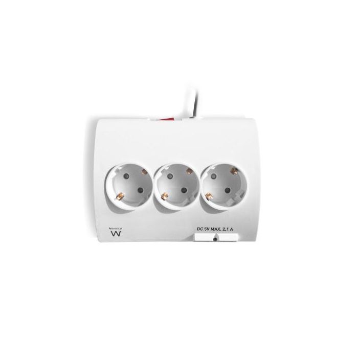 Ewent EW3935 Base Múltiple Regleta 5 Tomas AC, 2 USB, 1.5m Cable, Interruptor, Protección Infantil y Sobretensión, 3680W, Blanca 3