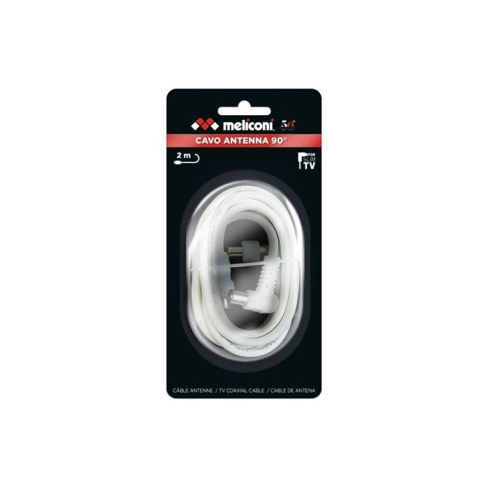 Cable de Antena TV 90º Meliconi ANT2M90/ Coaxial 9.5mm Macho - Coaxial 9.5mm Hembra/ 2m 1 Cable de Antena TV 90º Meliconi ANT2M90/ Coaxial 9.5mm Macho - Coaxial 9.5mm Hembra/ 2m 1