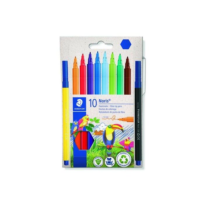Staedtler Rotuladores Noris 326 C-Surtidos, Punta Fibra 1.0 mm, Estuche 10 Ud, Tinta Antisecado, Lavable