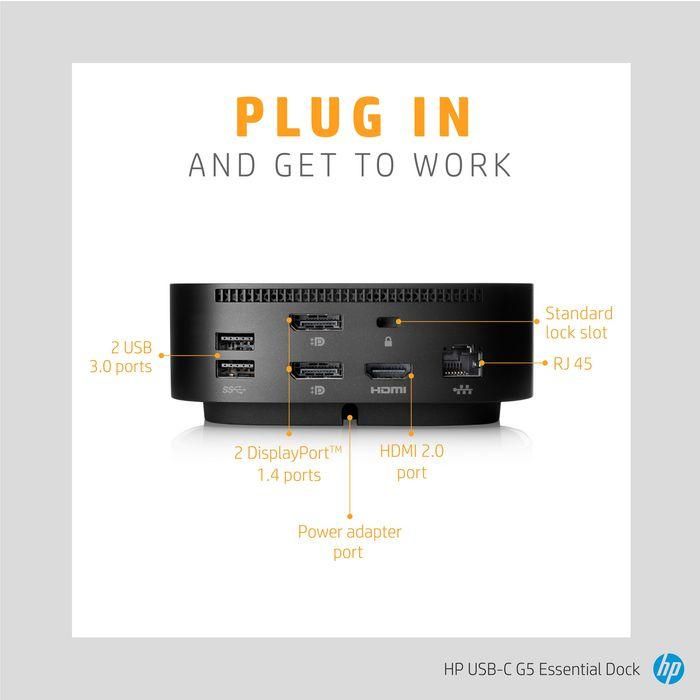 HP G5 USB-C Essential Dock - Estación de Acoplamiento Compacta para Portátiles - Soporte Triple Pantalla, Ethernet, Carga 14 HP G5 USB-C Essential Dock - Estación de Acoplamiento Compacta para Portátiles - Soporte Triple Pantalla, Ethernet, Carga 14