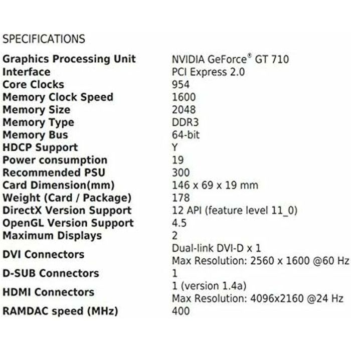 Tarjeta Gráfica MSI NVIDIA GeForce GT 710 GDDR3 23 Tarjeta Gráfica MSI NVIDIA GeForce GT 710 GDDR3 23