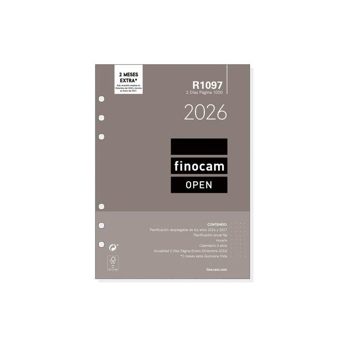 Finocam R1097 Recambio Anual Agenda De Anillas Open 1000 2 Días Por Página 155x215mm 2026
