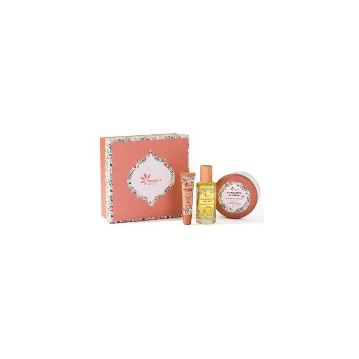 FLEURANCE NATURE Cofre con Aceite de Argán Bio 100% puro + Bálsamo Corporal + Bálsamo Labial, hidratación y cuidado completo