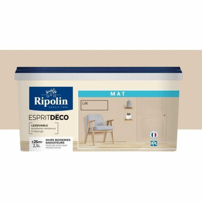 Ripolin Pintura Interior Monocapa Matt Linen 2.5L - Muy Cubriente para Paredes, Carpintería y Radiadores Ripolin Pintura Interior Monocapa Matt Linen 2.5L - Muy Cubriente para Paredes, Carpintería y Radiadores