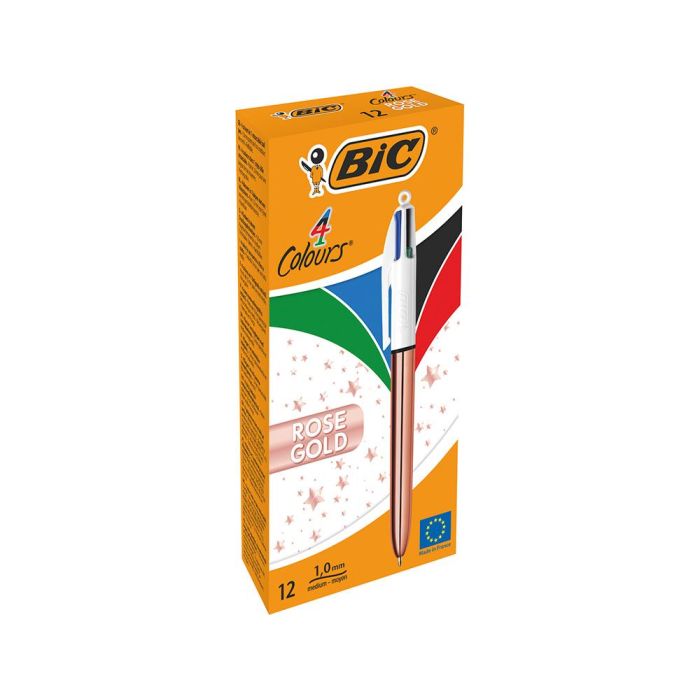 Bic Bolígrafo 4 Colores Rose Gold Cuerpo Blanco-Rosa Metálico Caja 12 Ud 2