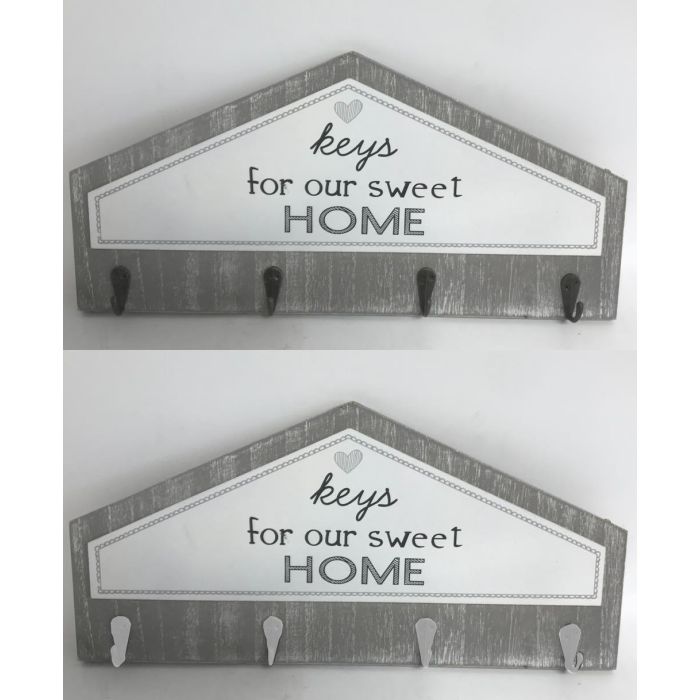 DKD Home Decor Guardallaves Urban Gris, Fabricado en MDF y Metal, con Dimensiones 39 x 19 x 4 cm, Pack de 4 Unidades Surtidas para Hogar