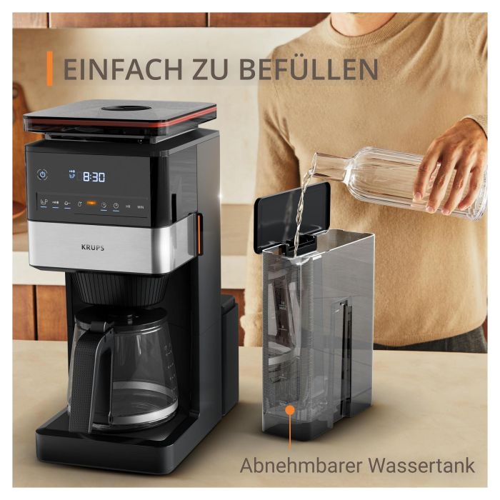 Krups KM8428 Cafetera de Filtro Programable Aroma Partner, 1.5L, Molinillo Integrado, para Granos y Café Molido, 1000W, Color Negro 3