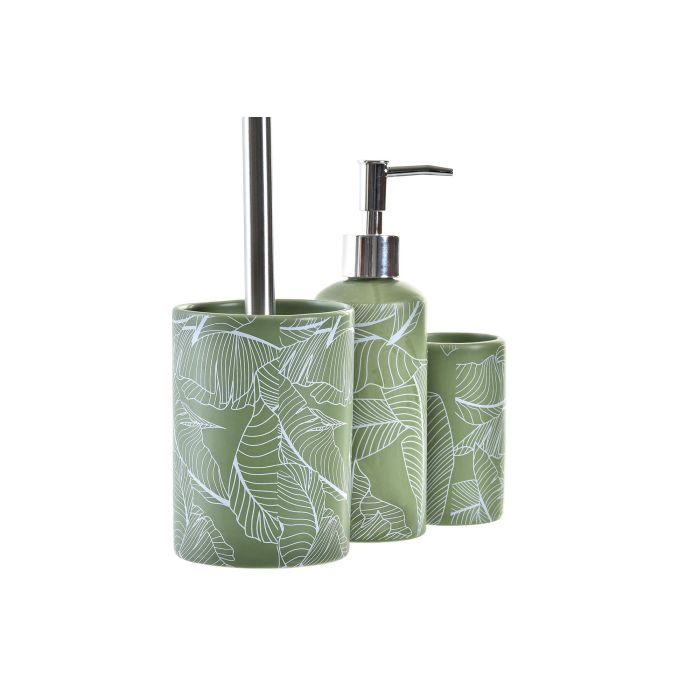 DKD Home Decor Baño Tropical Set de 3 Piezas en Dolomita y PP, Verde y Plateado, 37 cm Alto 1