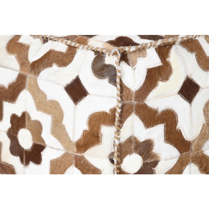 DKD Home Decor Pouf Colonial Piel y Poliéster Marrón Blanco 45x45x40 cm 2