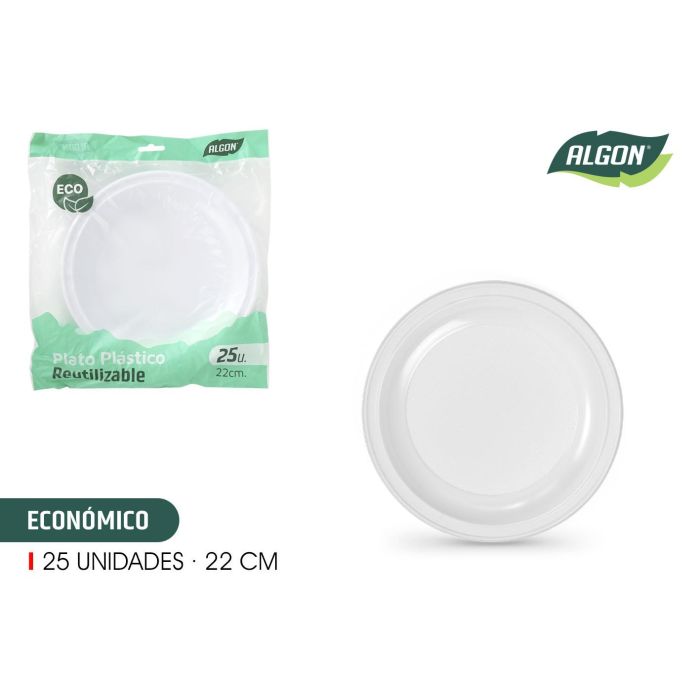 Set de 25 platos redondos de plástico económico 22 cm Algon (12 Cajas) Set de 25 platos redondos de plástico económico 22 cm Algon (12 Cajas)