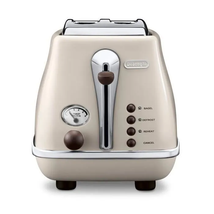 Delonghi Tostadora Icona Vintage CTOV 2103.BG, 900W, 2 rebanadas, 6 posiciones de dorado, funciones descongelación y cancelación, color beige y chocolate 1