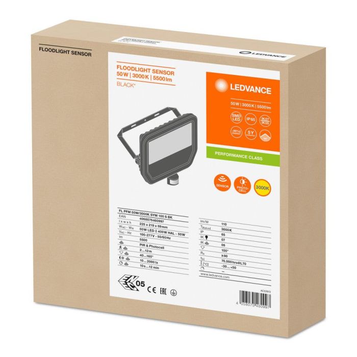 [LVE-4058075460997] Foco Proyector LED Ledvance   50W 5500Lm 3000K 100 x 100º IP65 Sensor - Blanco Cálido 1