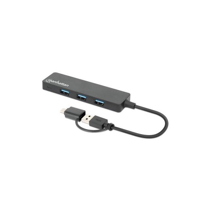 MANHATTAN Hub USB 3.0 de 4 Puertos Tipo-C / Tipo-A, 5 Gbit/s, Negro para Windows/Mac/Linux