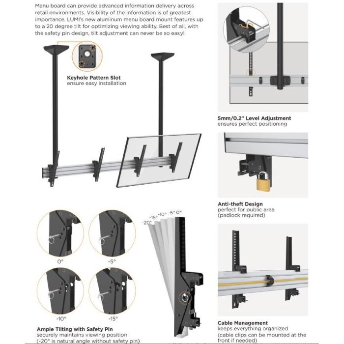 EQUIP Soporte de Techo Doble Pantalla 45"-55" 100kg 650373 Negro Plata 10