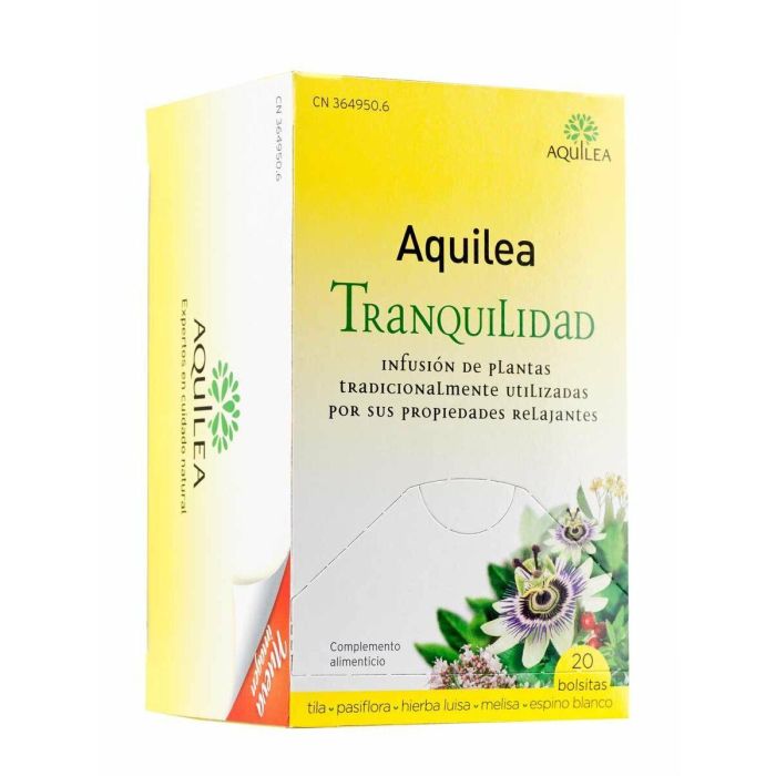 Aquilea Infusiones Tranquilidad: Relajante para Dormir y Estrés con Tila, Valeriana, Pasiflora y Melisa, 20 Sobres Sabor Limón