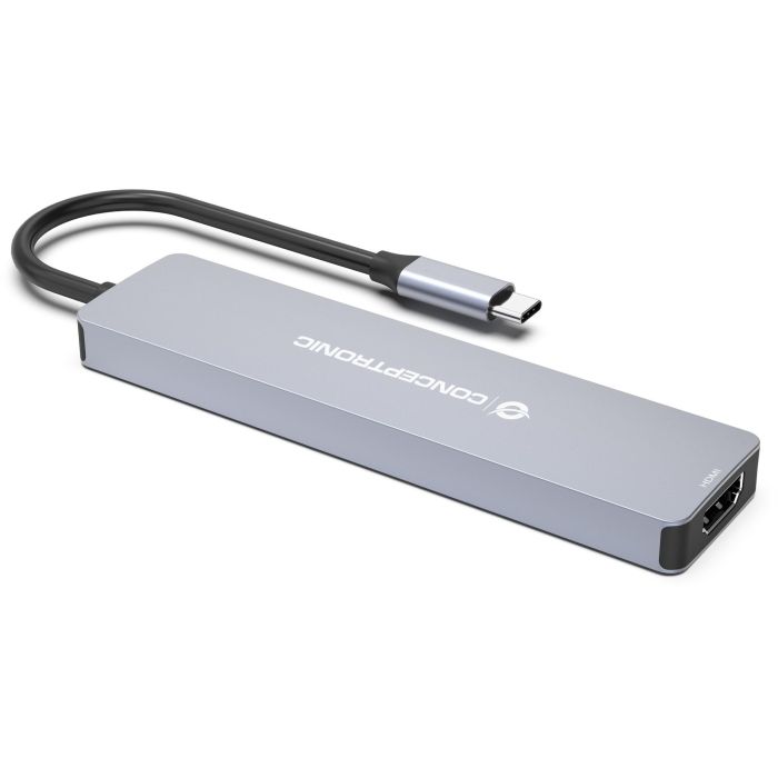 Conceptronic DONN19GR Hub USB Tipo C Gris con 3x USB-A, 1x USB-C, HDMI 1.4, 5Gbps, 4K Ultra HD, Power Delivery 100W 4