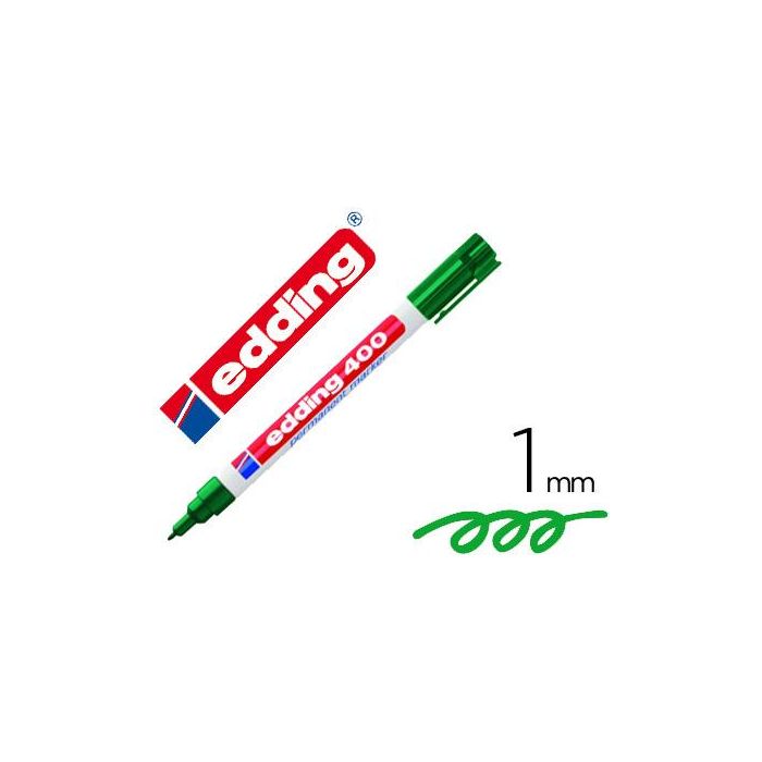 Rotulador Edding Marcador Permanente 400 Verde Punta Redonda 1 mm Recargable 10 unidades