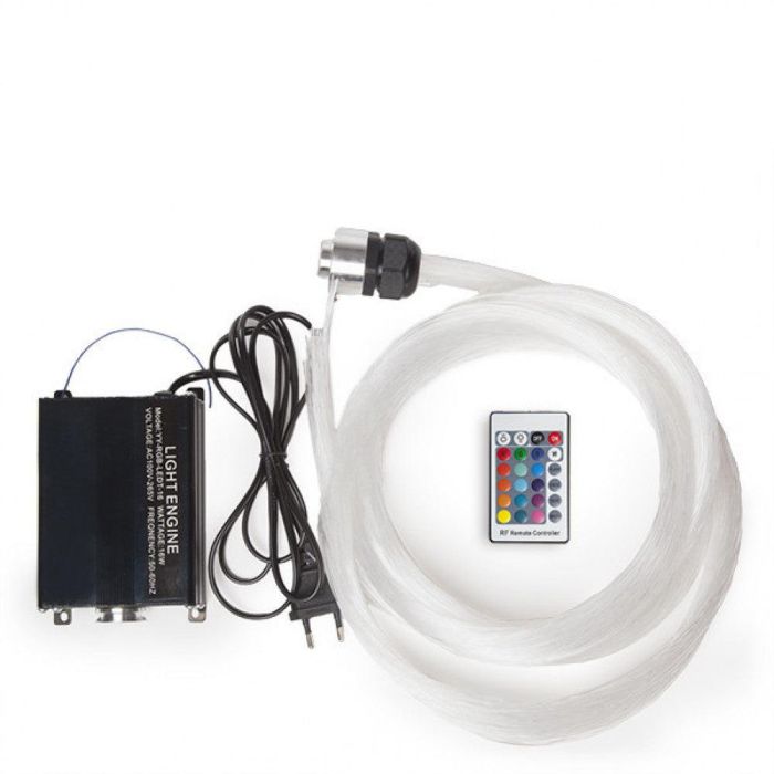 Kit Iluminación Fibra Óptica 16W LED RGB 150 Hilos 0.75mm 2m, Generador de Luz, Mando RF, 40.000H - CA-MLFO-16W-150