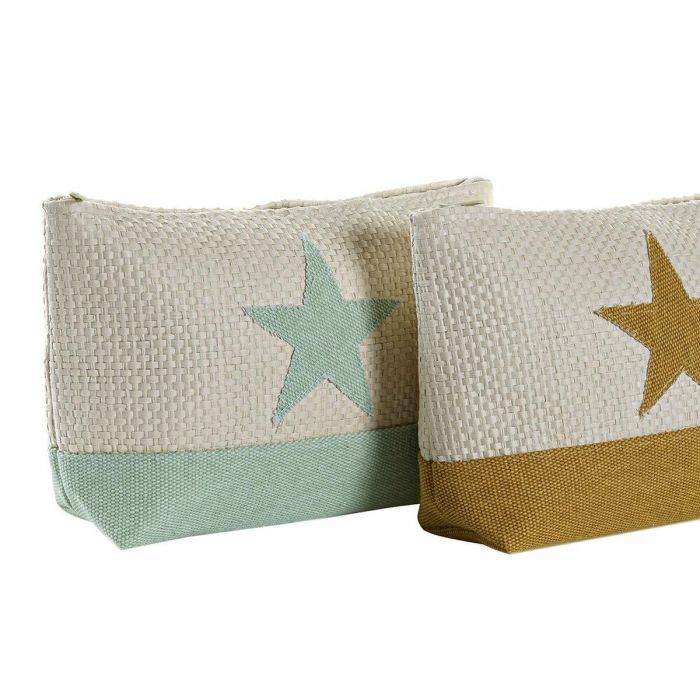 Neceser DKD Home Decor Natural Menta Estrella Mostaza Mediterráneo (25 x 6,5 x 16 cm) (2 Unidades) 1