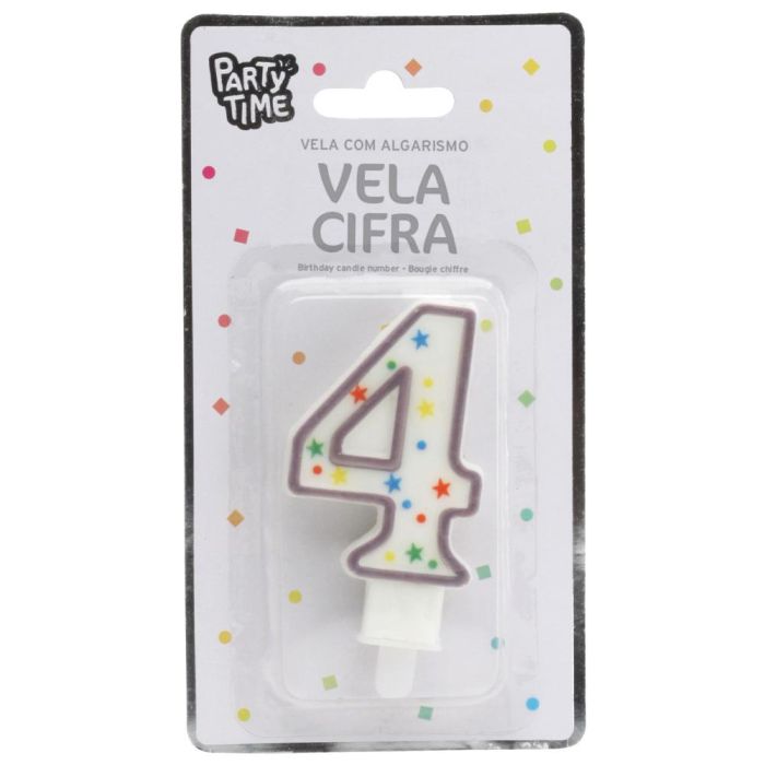 Vela Aniversario 4 Party Time 9,5 cm 1 Vela Aniversario 4 Party Time 9,5 cm 1