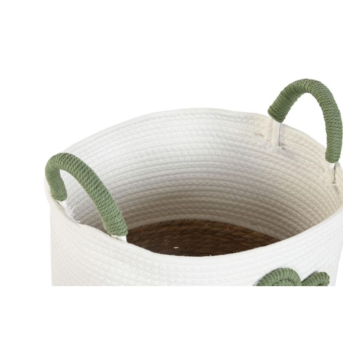 Cesta Boho DKD Home Decor Blanco Verde 38 x 37 x 38 cm Set de 3 (2 Unidades) 1