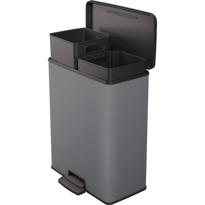 Curver CUR1685730763111 Papelera de Reciclaje Doble Rectangular Deco Bin 52L (26+26L) Antracita 49x32x61 cm 1 Curver CUR1685730763111 Papelera de Reciclaje Doble Rectangular Deco Bin 52L (26+26L) Antracita 49x32x61 cm 1