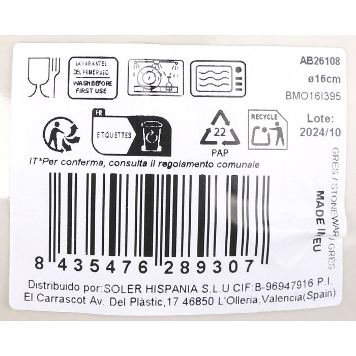 La Mediterranea Bol "Albus" Monaco Brillo Ø16 cm (24 Unidades)