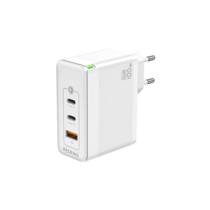 Aisens Cargador GaN 100W con 2 USB-C PD3.0 QC4.0 QC5.0 y 1 USB-A QC3.0, Blanco 1 Aisens Cargador GaN 100W con 2 USB-C PD3.0 QC4.0 QC5.0 y 1 USB-A QC3.0, Blanco 1