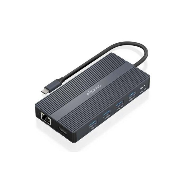 AISENS - USB-C DOCK 12 EN 1, USB-C A 2xHDMI, 1xDISPLAYPORT, 1xRJ45, 4xUSB-A, 1xUSB-C, 1xUSB-C PD, 1xSD, 1xMICRO SD, GRIS, 20CM 1