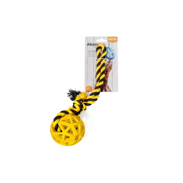 Gloria Bola Rejilla Goma Resistente con Cuerda para Perros - Juguete Flexible de 7 cm Diámetro y 30 cm Largo Total, Ideal para Lanzar, Buscar y Esconder Premios