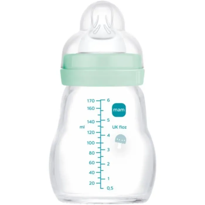 Mam Biberón de Vidrio 170ml Azul Tetina Flow 1 para Bebé de 0 a 6 Meses 1
