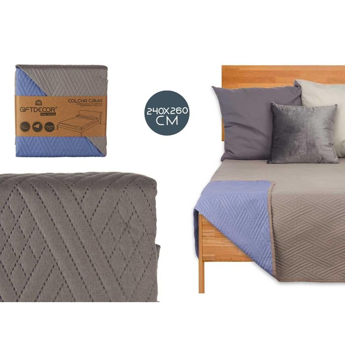 Colcha Cama Reversible 240X260 Gris Oscuro Y Azul Giftdecor (6 Unidades) Colcha Cama Reversible 240X260 Gris Oscuro Y Azul Giftdecor (6 Unidades)