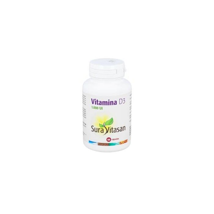 SURA VITASAN Vitamina D3 1.000 UI, 60 Cápsulas para Huesos Fuertes e Inmunidad. Colecalciferol para Absorción de Calcio