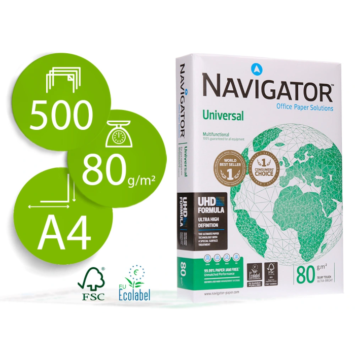 Navigator Papel Din A4 80 Gramos Paquete 500 Hojas | 100% Libre de Atascos, Calidad UHD, Blanco, Certificado Ecolabel y FSC 0 Navigator Papel Din A4 80 Gramos Paquete 500 Hojas | 100% Libre de Atascos, Calidad UHD, Blanco, Certificado Ecolabel y FSC 0