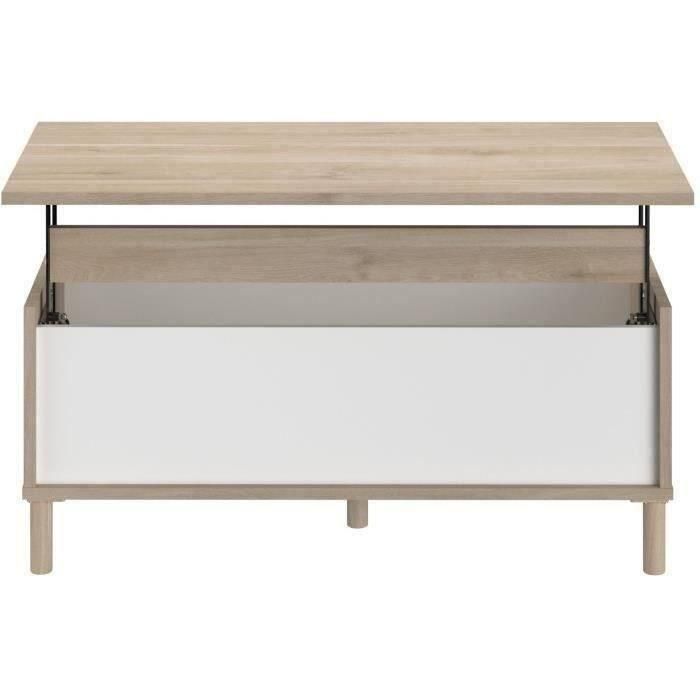 Mesa de centro elevable MORPHOS - L 100 x P 50 x H 43,6 cm - Rectangular - Decoración blanco/roble - PARISOT 3 Mesa de centro elevable MORPHOS - L 100 x P 50 x H 43,6 cm - Rectangular - Decoración blanco/roble - PARISOT 3