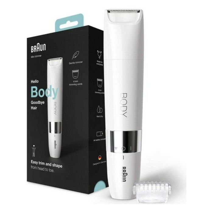 Braun BS1000 Recortadora de Cuerpo Eléctrica Seco Húmedo Multiusos para Hombres y Mujeres, Zonas Delicadas, Blanca