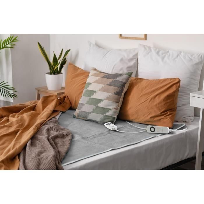 Calentador de cama eléctrico DOMO para 2 personas - 6 niveles de calor - Promueve la relajación - Polar de franela - 160x140 cm - Gris 1