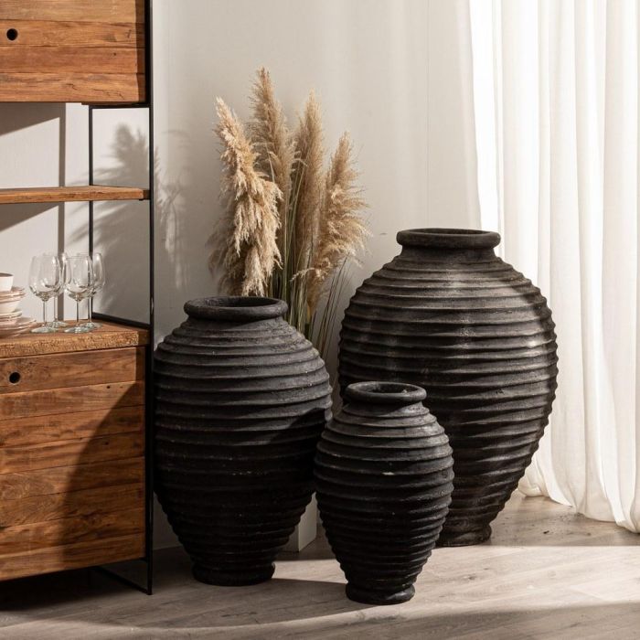 Jarrón Gris Fibra de Cemento Decoración 39 X 39 X 60 cm