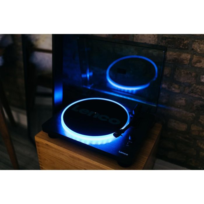 Lenco LS-50LED LS-50LEDBK Tocadiscos de Tracción por Correa Manual Negro con Altavoces y Preamplificador, 33/45/78 RPM 3