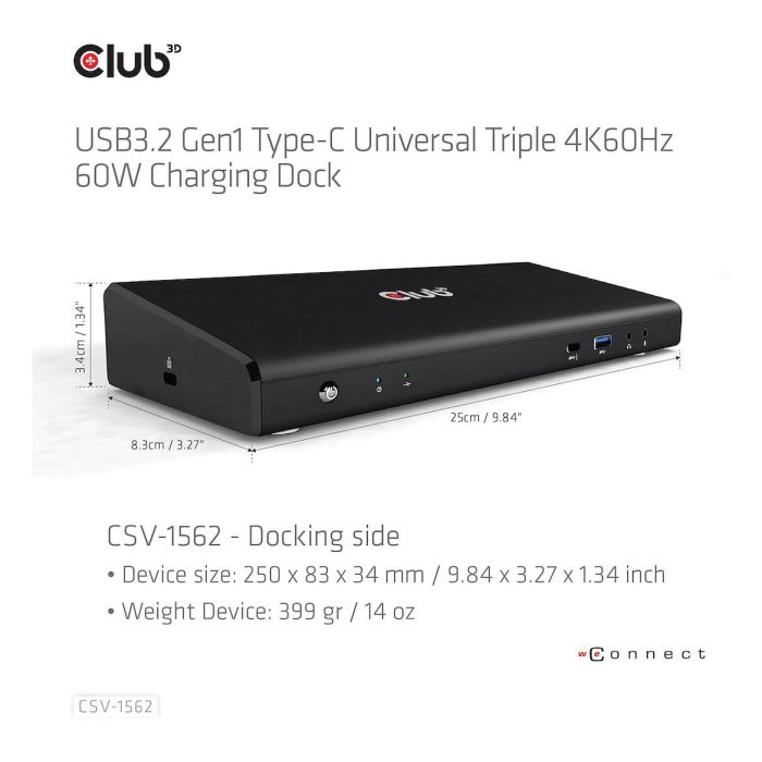 Club3D CSV-1562 Docking Station USB-C a 6xUSB3/2xDP/HDMI/LAN/Audio 4K Charging 6
