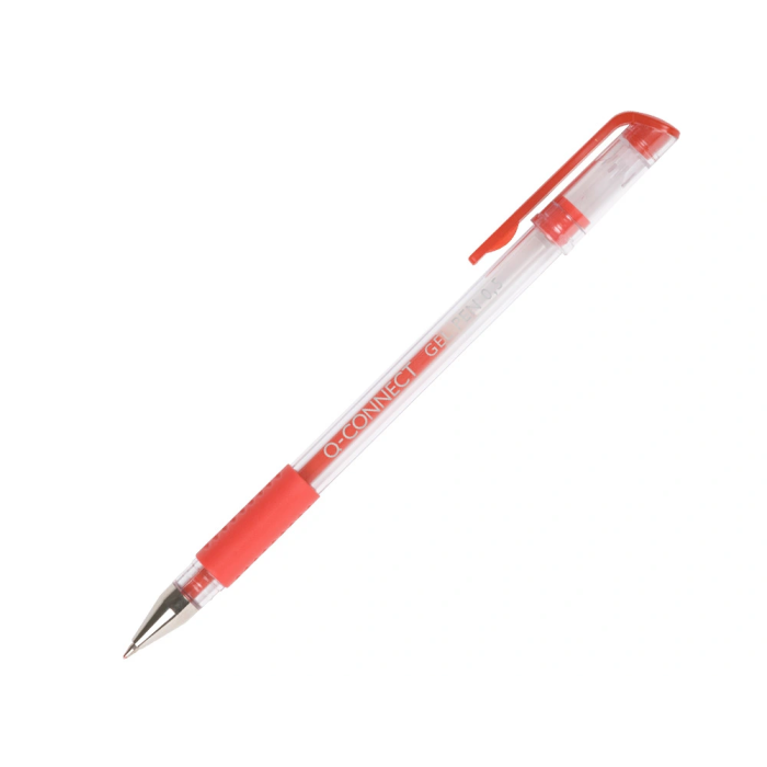 Q-connect Bolígrafo Tinta Gel Rojo 0,7 mm con Sujeción de Caucho y Cuerpo Transparente 1