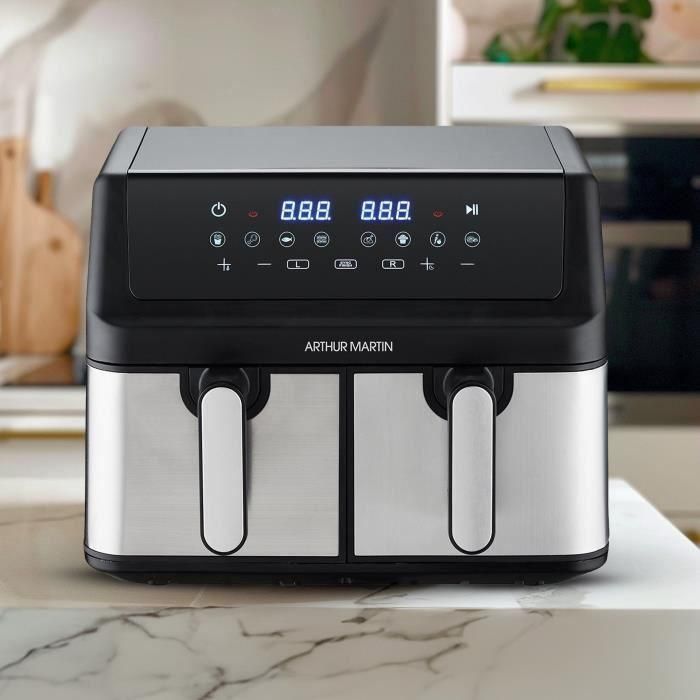 Freidora sin aceite - ARTHUR MARTIN - Airfryer - 2 depósitos de 4,5L - 2000W - 8 programas
