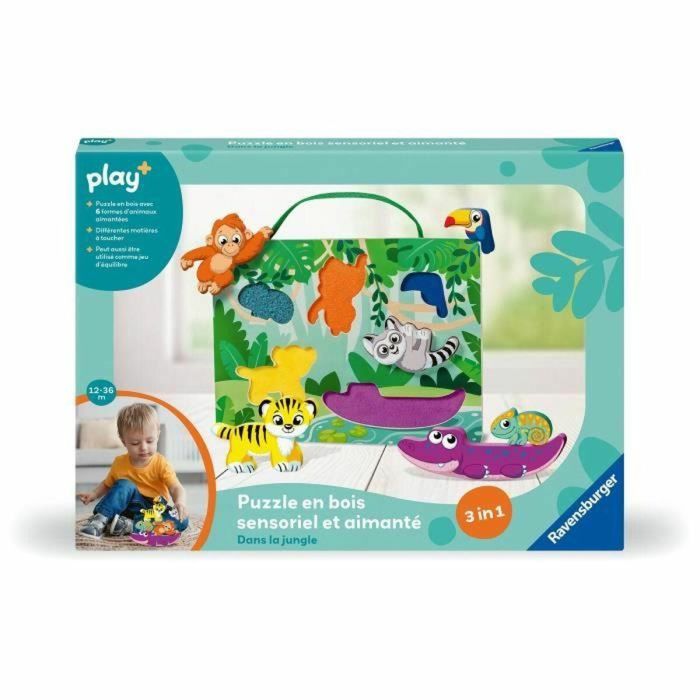 Ravensburger RAV12034017 Puzzle sensorial y magnético de madera PLAY+ En la jungla - A partir de 1 año - Versión francesa