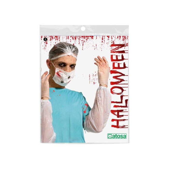Set Doctor Con Gorro, Mascarilla, Guantes Y Mangas Con Sangre Halloween Disfraz Médico Sangriento Doctor Zombie Accesorio Hospital Macabro